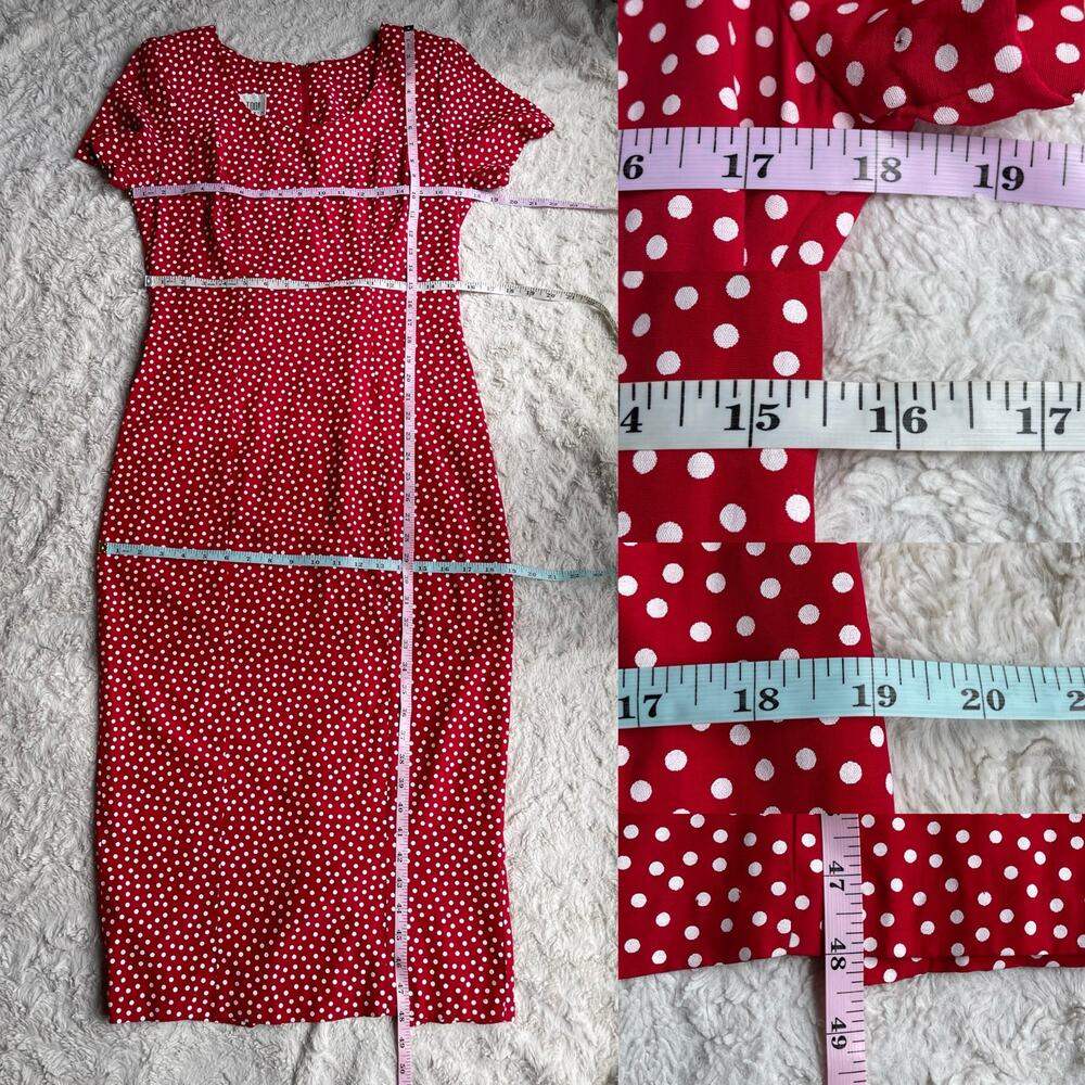 SOLD Vintage 90s red polka dot print midi maxi dress corset tie back Paris chic - Picture 5 of 16